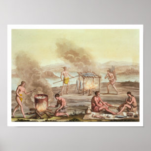 Indigenous natives from Florida preparing and cook Poster
