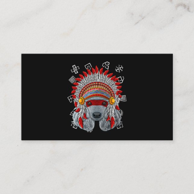 Indigenous Poodle Native American Indian Dog Headd Business Card (Front)
