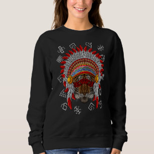 Indigenous Tiger Native American Indian Headdress Sweatshirt