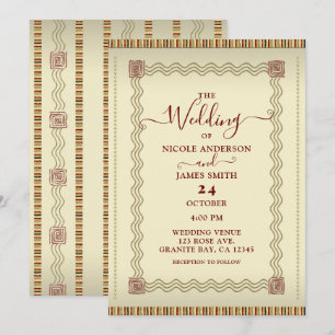 Indigenous Tribal Cream Dark Red & Brown Wedding Invitation
