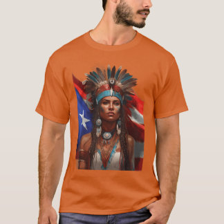 Indigenousaino Woman Puerto Rican Flag Caribbean v T-Shirt