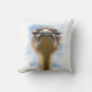 Indignant Ostrich Cartoon Cushion