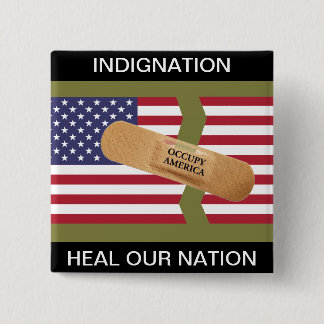 INDIGNATION HEAL OUR NATION 15 CM SQUARE BADGE