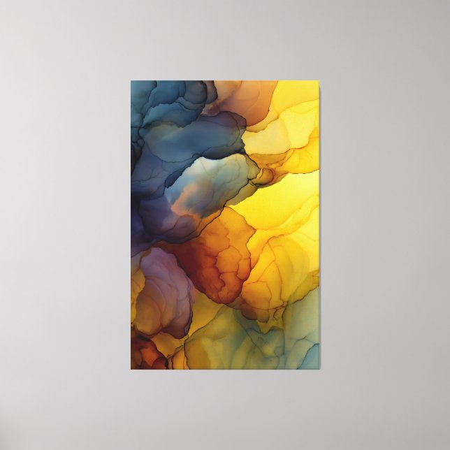 Indigo Amber Alcohol Ink Flow Abstract Canvas Print (Front)