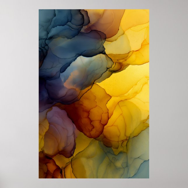 Indigo Amber Alcohol Ink Flow Abstract Poster (Front)