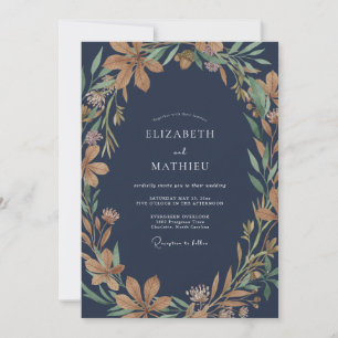 Indigo Amber Wreath Wedding Invitation