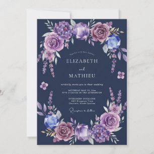 Indigo Amethyst Blossom Wedding Invitation
