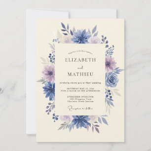 Indigo Amethyst Peony Wedding Invitation