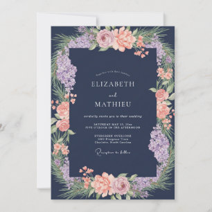 Indigo Amethyst Wreath Wedding Invitation