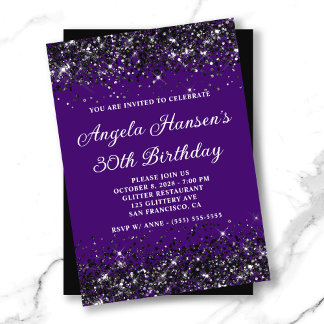 Indigo and Black Glitter 30th Birthday Invitation