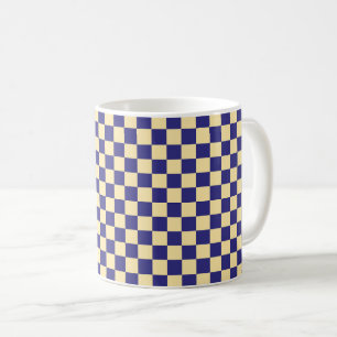 Indigo and butter chequerboard pattern coffee mug