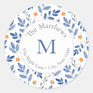 Indigo and Orange Watercolor Botanical labels