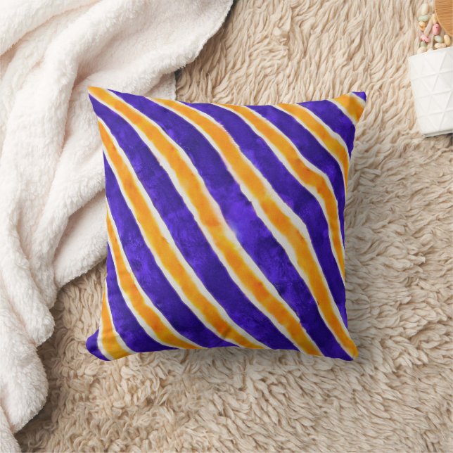 Indigo and Orange watercolor stripes Cushion (Blanket)
