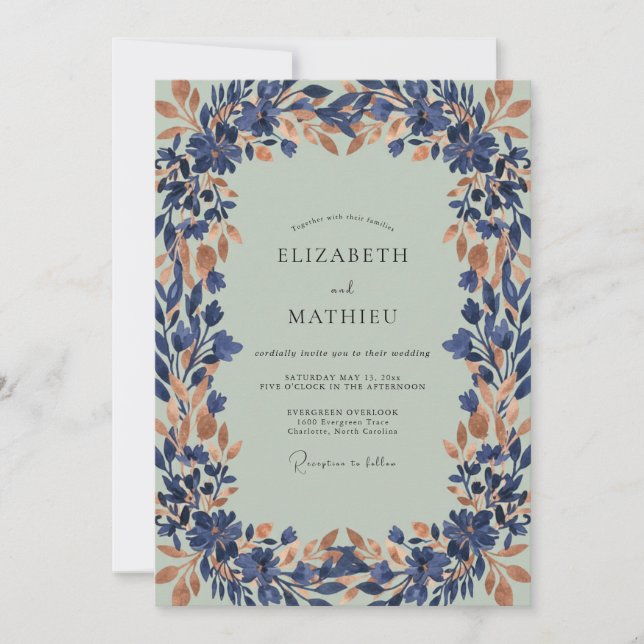 Indigo Antique Copper Painted Wedding Invitation (Front)