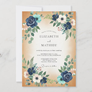 Indigo Aqua Eucalyptus Wedding Invitation