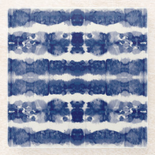Indigo Art: Abstract Watercolor Chaos. Glass Coaster