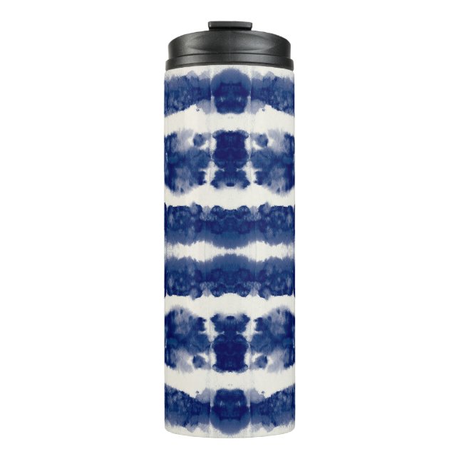 Indigo Art: Abstract Watercolor Chaos. Thermal Tumbler (Front)