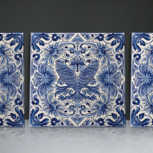Indigo Azulejo Blue Portuguese Lisbon Birds Tile