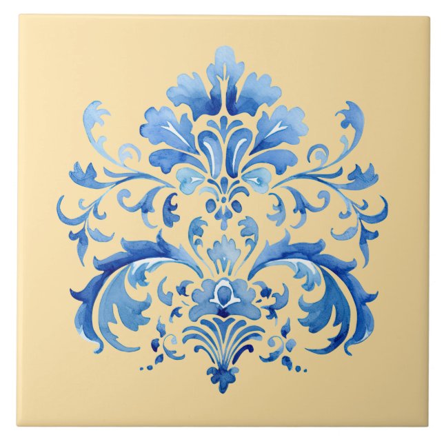 Indigo Azulejo Blue Portuguese Lisbon Botanical Tile (Front)