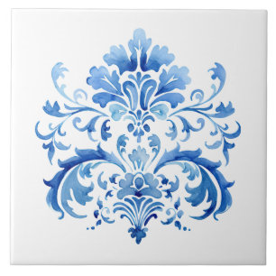 Indigo Azulejo Blue Portuguese Lisbon Botanical Tile