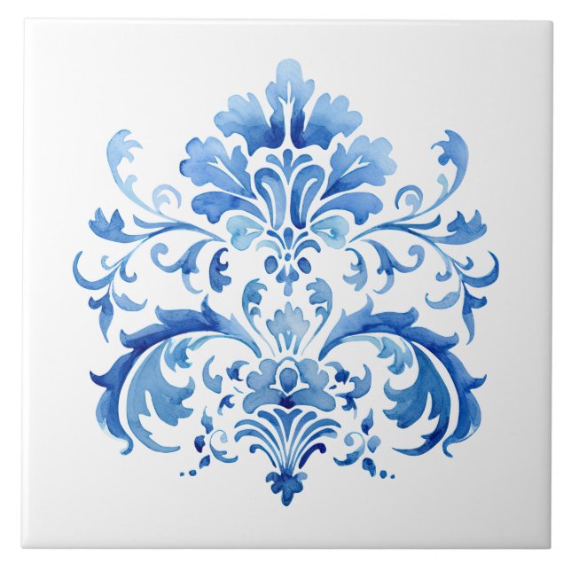 Indigo Azulejo Blue Portuguese Lisbon Botanical Tile (Front)