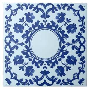 Indigo Azulejo Blue Portuguese Lisbon Botanical Tile