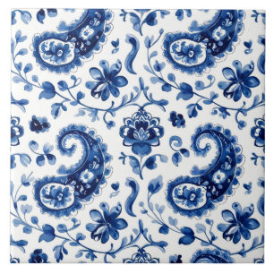 Indigo Azulejo Blue Portuguese Lisbon Botanical Tile