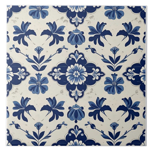 Indigo Azulejo Blue Portuguese Lisbon Botanical Tile (Front)