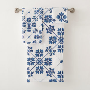 Indigo Azulejo Blue Portuguese Lisbon Decorative Bath Towel Set