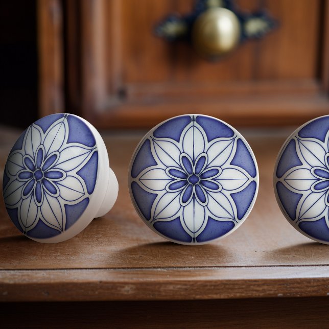 Indigo Azulejo Blue Portuguese Lisbon Decorative Ceramic Knob (Creator Uploaded)
