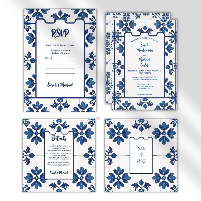 Indigo Azulejo Blue Portuguese Lisbon Decorative Invitation (timeless aesthetic,indigo blue,azulejo tiles,statement wall,backsplash,kitchen,bathroom,durable,)