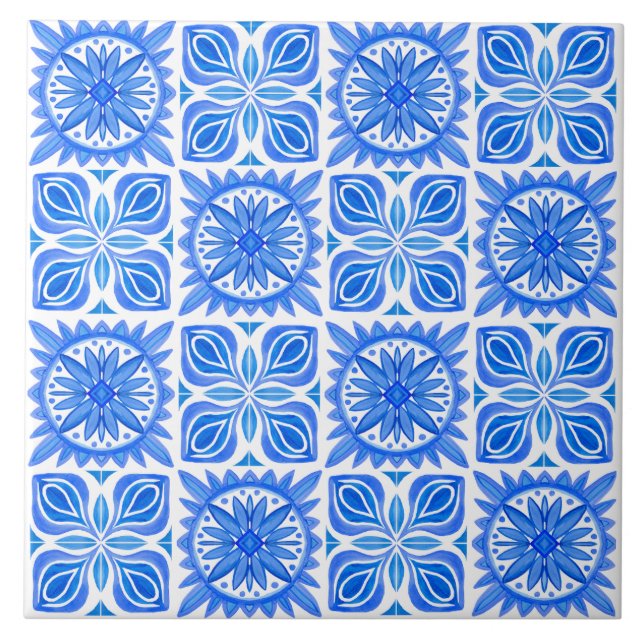 Indigo Azulejo Blue Portuguese Lisbon Decorative  Tile (Front)