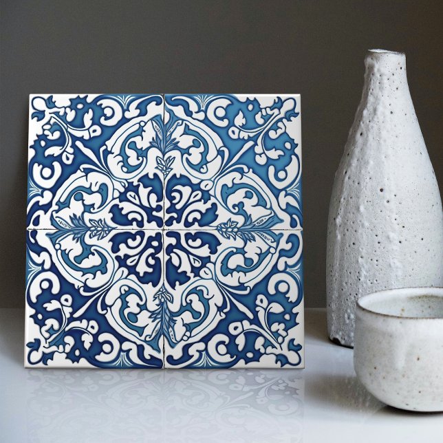Indigo Azulejo Blue Portuguese Lisbon Decorative Tile (Creator Uploaded)