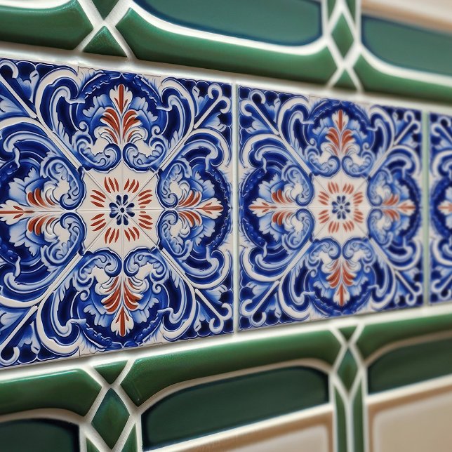 Indigo Azulejo Blue Portuguese Lisbon Duotone Tile (Creator Uploaded)