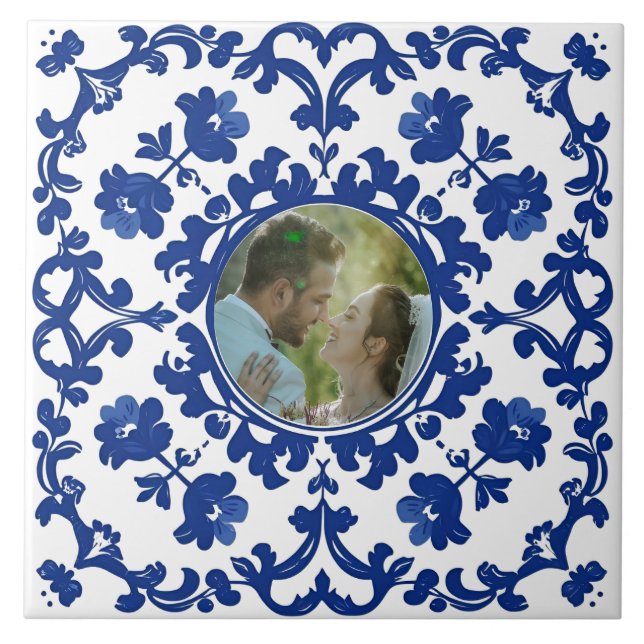 Indigo Azulejo Blue Portuguese Lisbon photo Tile (Front)