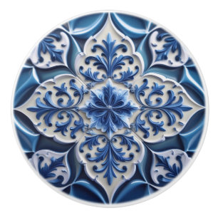 Indigo Azulejo Blue Portuguese Lisbon Talavera Ceramic Knob