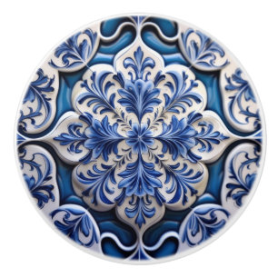 Indigo Azulejo Blue Portuguese Lisbon Talavera Ceramic Knob