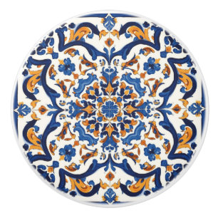 Indigo Azulejo Blue Portuguese Lisbon Talavera Ceramic Knob