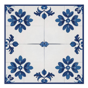 Indigo Azulejo Blue Portuguese Lisbon tiles Poster
