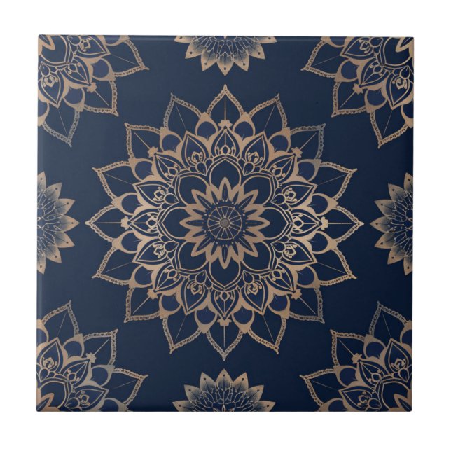 Indigo Azulejo Blue Portuguese Mandala Decorative Tile (Front)