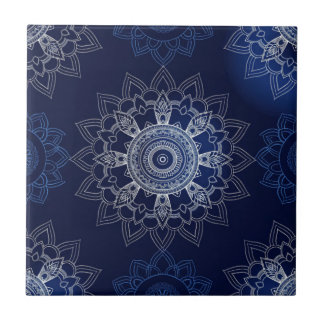 Indigo Azulejo Blue  Portuguese Mandala Decorative Tile