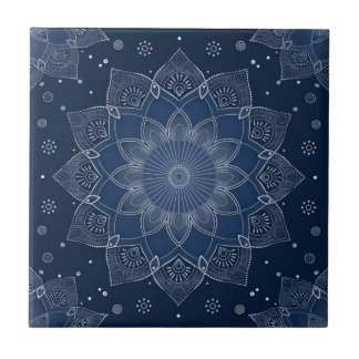 Indigo Azulejo Blue Portuguese Mandala Decorative Tile