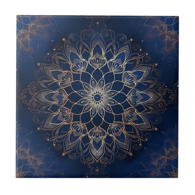 Indigo Azulejo Blue Portuguese Mandala Decorative Tile (Front)