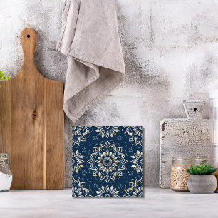 Indigo Azulejo Blue Portuguese Mandala Decorative Tile