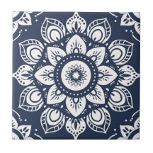 Indigo Azulejo Blue  Portuguese Mandala Decorative