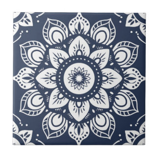 Indigo Azulejo Blue  Portuguese Mandala Decorative Tile