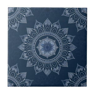 Indigo Azulejo Blue Portuguese Mandala Decorative Tile