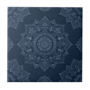 Indigo Azulejo Blue Portuguese Mandala Decorative Tile
