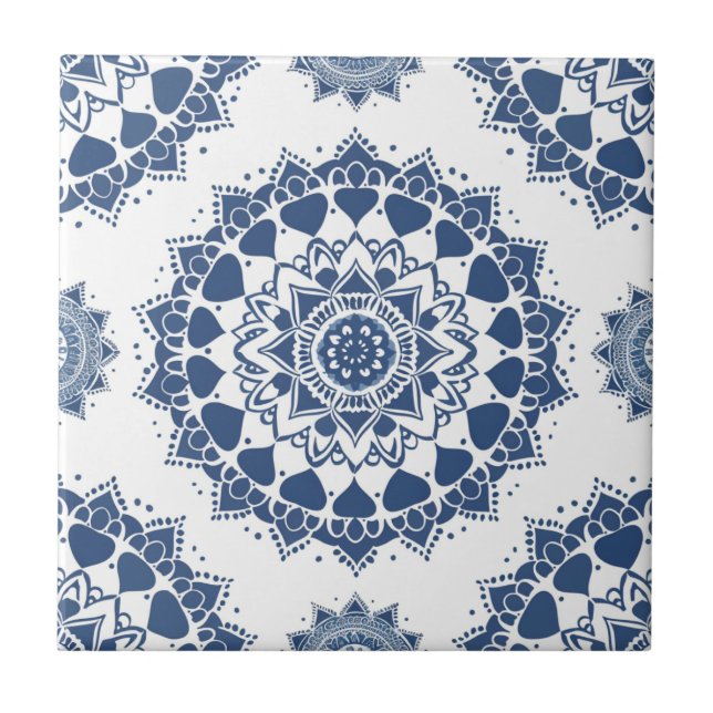 Indigo Azulejo Blue Portuguese Mandala  Tile (Front)