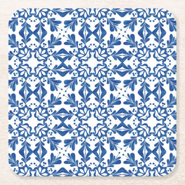 Indigo Azulejos Ceramic Decoration Square Paper Coaster (Front)